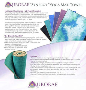 Aurorae Synergy 2 in 1 Yoga Mat; with Integrated Non Slip Microfiber Towel. Best for Hot, Ashtanga, Bikram and Active Yoga